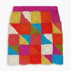 Batsheva Crochet Patchwork Mini Skirt - handmade Alpaca Squares